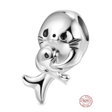 Charm Sterling silver 925 Seal with baby - mother's love, bead on bracelet animal