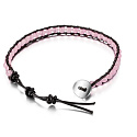 Rose quartz leather bracelet natural stone, handmade, clasp, ball 4 mm, 17 - 23 cm, stone of love