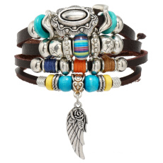 Leather multi-layer bracelet, angel wing symbol adjustable size Leather multi-layer bracelet, angel wing symbol adjustable size