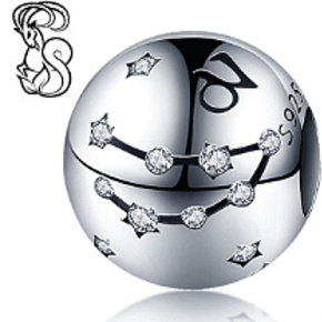 Sterling silver 925 zodiac sign Capricorn + cubic zirconia, bead for bracelet 9 mm