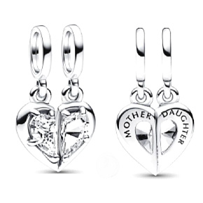 Charm Sterling silver 925 Mother and daughter, divisible heart, family bracelet pendant