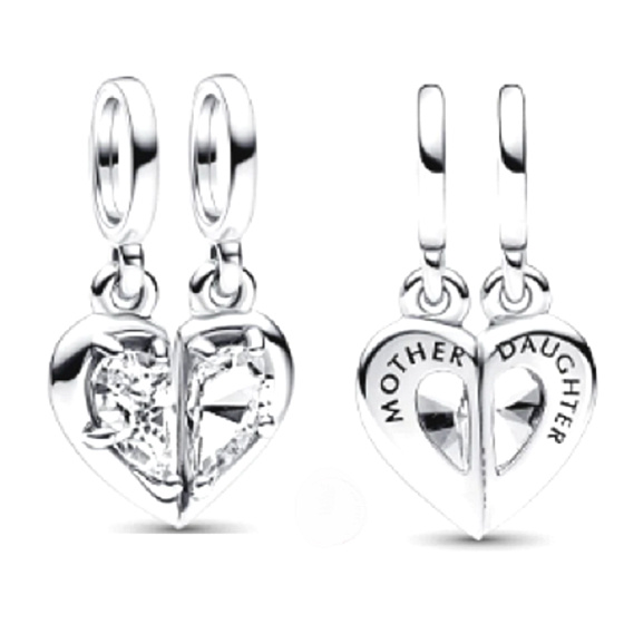 Charm Sterling silver 925 Mother and daughter, divisible heart, family bracelet pendant