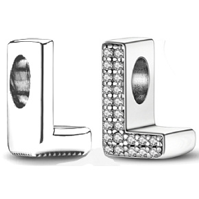 Charm Sterling silver 925 Alphabet letter L, bead for bracelet