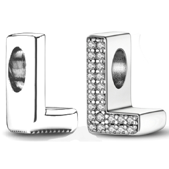 Charm Sterling silver 925 Alphabet letter L, bead for bracelet