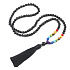 108 Mala 7 chakra necklace, Onyx meditation jewellery, natural stone knotted, elastic, tassel 8 cm, bead 6 mm