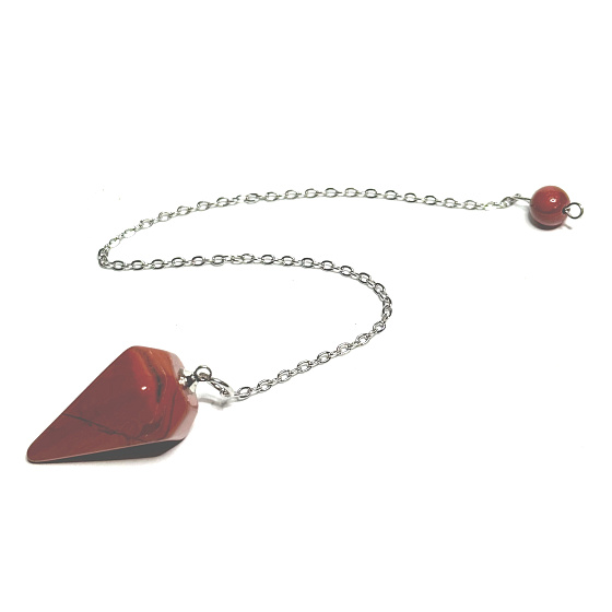 Jasper red pendulum natural stone 2,5 cm + 18 cm chain with bead, full care stone