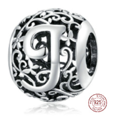 Sterling silver 925 Magic alphabet letter J with flowers, bead for bracelet