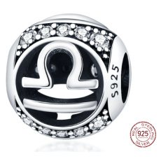 Libra, zodiac sign, silver + zirconia bracelet pendant, ball 9 mm 1 piece