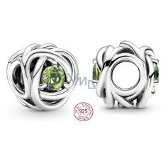 Charm Sterling silver 925 Infinity circle of eternity August bright green, bead for bracelet