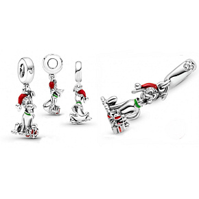 Sterling silver 925 Disney Pluto with Christmas hat, Christmas bracelet pendant Sterling silver 925 Disney Pluto with Christmas hat, Christmas bracelet pendant
