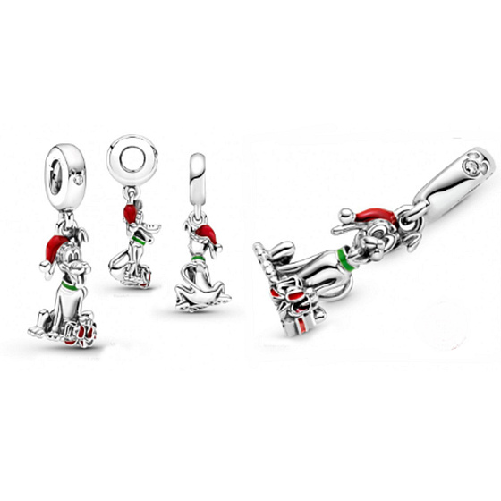 Sterling silver 925 Disney Pluto with Christmas hat, Christmas bracelet pendant