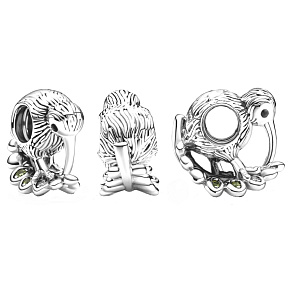 Charm Sterling silver 925 Kiwi and ferns, New Zealand symbol, bead on travel bracelet