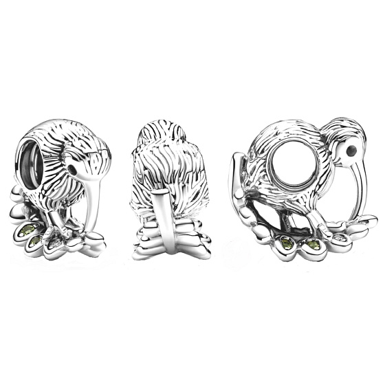 Charm Sterling silver 925 Kiwi and ferns, New Zealand symbol, bead on travel bracelet