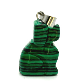 Malachite Dog pendant, hand-cut figurine 1,8 x 2,5 x 8 mm, wishing stone