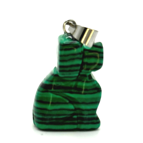 Malachite Dog pendant, hand-cut figurine 1,8 x 2,5 x 8 mm, wishing stone