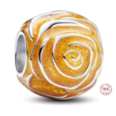 Charm Sterling Silver 925 Yellow Rose in Bloom, Bead for Nature Bracelet