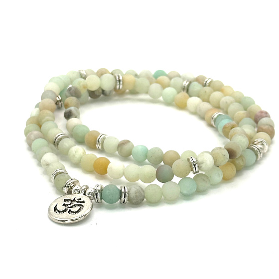 108 Mala Amazonite + Om symbol necklace prayer jewel flexible, natural stone 6 mm