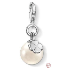 Charm Sterling silver 925 Pearl with four-leaf clover, lobster clasp, bracelet pendant symbol