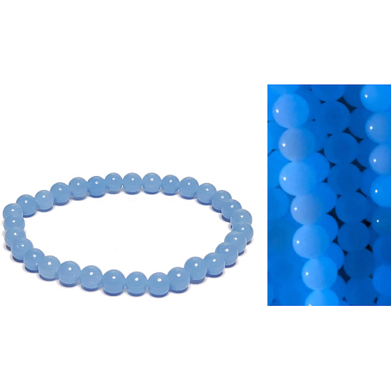 Jade Luminois Light Phosphorescent, blue glow in the dark, bracelet elastic natural stone, bead 6 mm / 16 - 17 cm