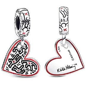 Charm Sterling Silver 925 Keith Haring Heart Art Lines, People and Hearts, Pendant Bracelet