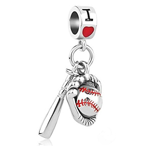 Charm Sterling Silver 925 Baseball I Love 2in1 Pendant Bracelet Sport