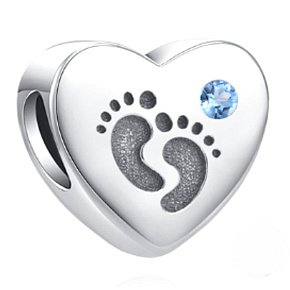 Charm Sterling silver 925 Footprints Baby Boy, bead heart on bracelet family