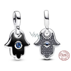 Charm Sterling silver 925 Hand of Fatima, Hamsa - Mini Medallion with starry blue crystal and black enamel, pendant for bracelet symbol Charm Sterling silver 925 Hand of Fatima, Hamsa - Mini Medallion with starry blue crystal and black enamel, pendant for bracelet symbol