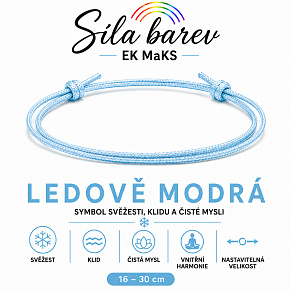Šňůrkový náramek Síla barev – Ledově modrá | Symbol svěžesti, klidu a čisté mysli | nastavitelný 16 - 30 cm