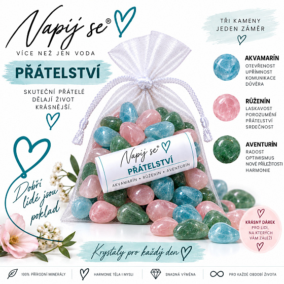 Napij se® přátelství – výměnná minerální náplň | Akvamarín, Růženín, Aventurín