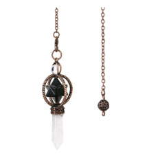 Onyx Merkaba pendulum + clear quartz + bronze, natural stone pendant 7,7 cm, chain approx. 26,5 cm