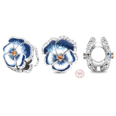 Sterling silver 925 Blue pansy, bead for bracelet nature