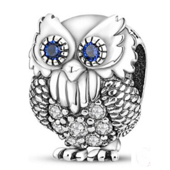 Charm Sterling silver 925 Owl - owl, wisdom, science, knowledge, bead on bracelet animal