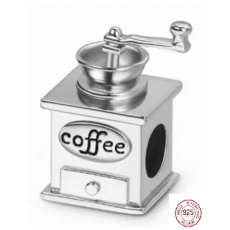 Charm Sterling silver 925 Coffee grinder - handmade, retro, bead for bracelet, food and drink