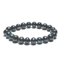 Black pearl elastic bracelet, natural, 9 mm bead / 16 - 17 cm, symbol of femininity, brings admiration