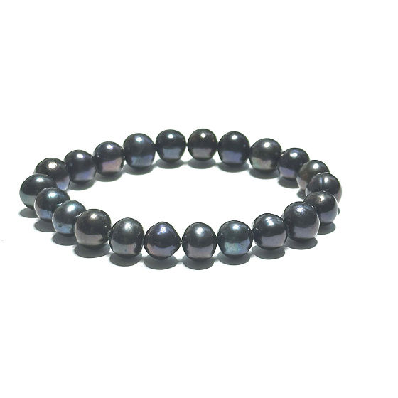Black pearl elastic bracelet, natural, 9 mm bead / 16 - 17 cm, symbol of femininity, brings admiration