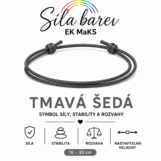 Power of Colors Cord Bracelet – Dark Gray | Symbol of strength, stability, and prudence | adjustable 16 - 30 cm