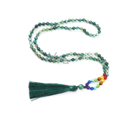 108 Mala 7 chakra necklace, Agate green meditation jewelry, natural stone, elastic, tassel 8 cm, bead 6 mm 108 Mala 7 chakra necklace, Agate green meditation jewelry, natural stone, elastic, tassel 8 cm, bead 6 mm