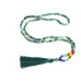 108 Mala 7 chakra necklace, Agate green meditation jewelry, natural stone, elastic, tassel 8 cm, bead 6 mm