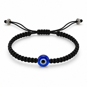 Blue eye bracelet woven black cord