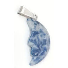 Sodalite Moon pendant natural stone, hand cut figurine 2,2 x 10 mm, stone communication