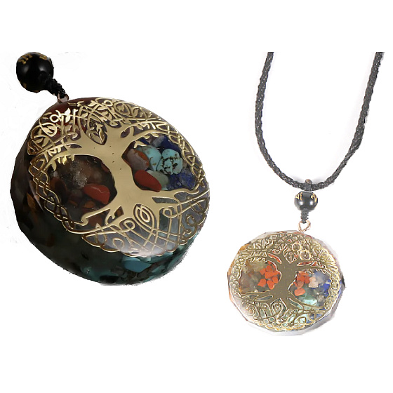 Orgonite amulet, Tree of Life, energy generator, natural stone (7 chakras) + epoxy resin + rope 22 g