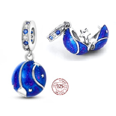 Sterling silver 925 Universe dark blue galaxy, star, 2in1 travel bracelet pendant