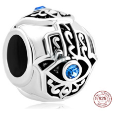 Charm Sterling silver 925 Hand of Fatima, bead on bracelet symbol Charm Sterling silver 925 Hand of Fatima, bead on bracelet symbol