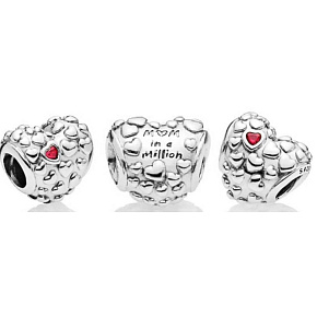 Charm Sterling silver 925 One mother in a million hearts, bead on bracelet family