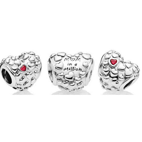 Charm Sterling silver 925 One mother in a million hearts, bead on bracelet family