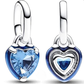 Charm Sterling silver 925 Blue Heart - Mini medallion, love bracelet pendant