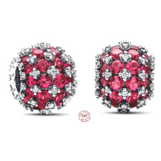 Charm Sterling silver 925 Glittering round red charm Pavé, bead on bracelet symbol
