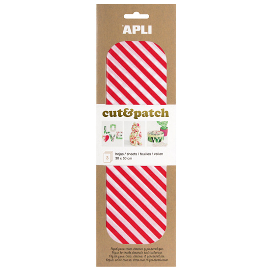 Apli Cut & Patch paper for napkin technique Red and white stripes 30 x 50 cm 3 pieces