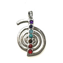 7 chakras spiral energy pendant, approx. 48 x 32 mm, symbol of balance natural beads