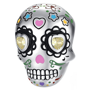 Charm Sterling silver 925 Skull with hearts, bead for Halloween bracelet